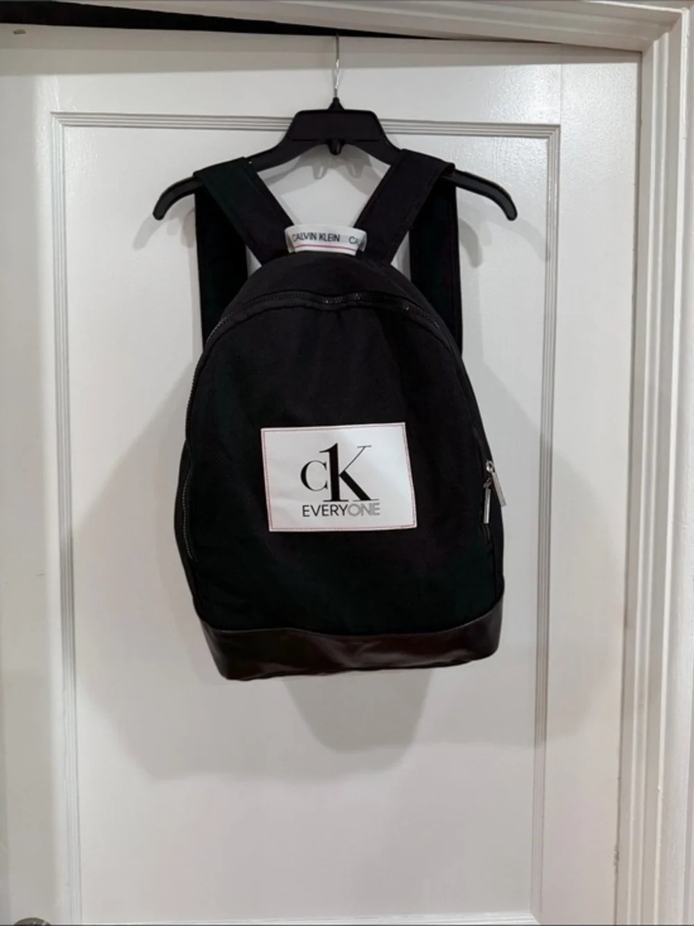 Calvin Klein Black Canvas 'CK Everyone' Backpack with Leather Trim